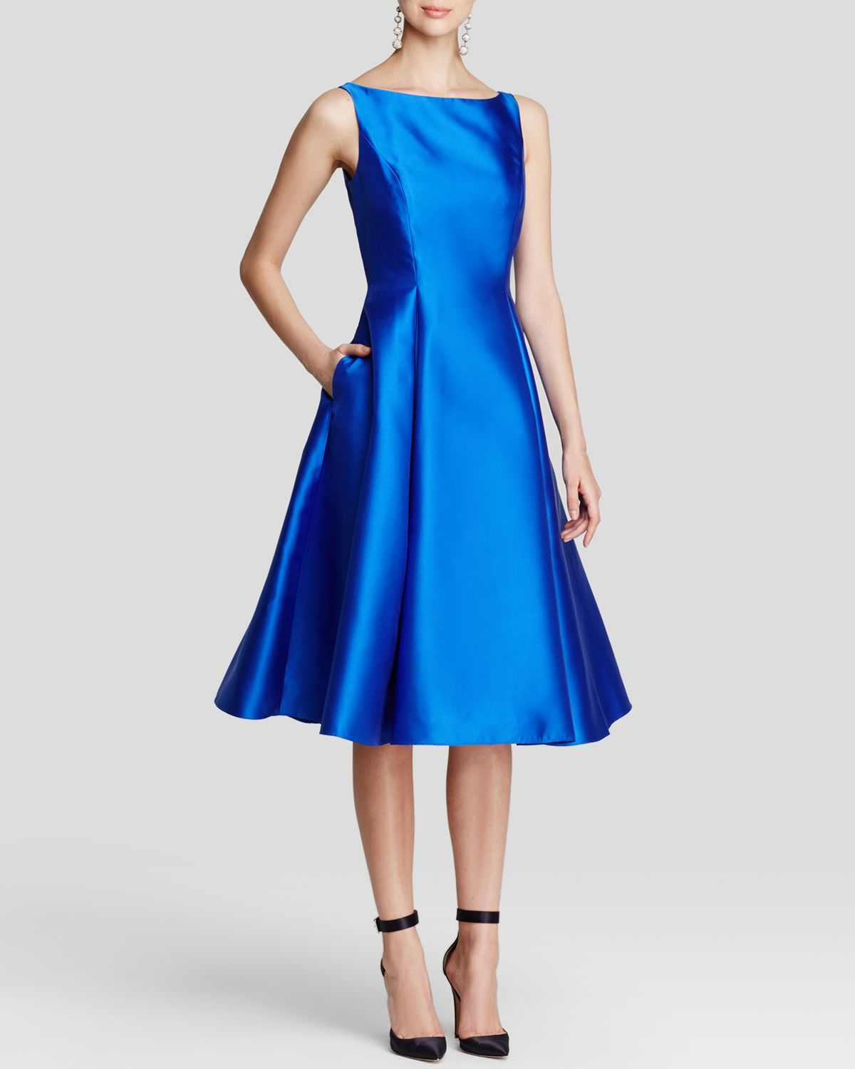 Adrianna papell Sleeveless Tea-length Dress in Blue | Lyst