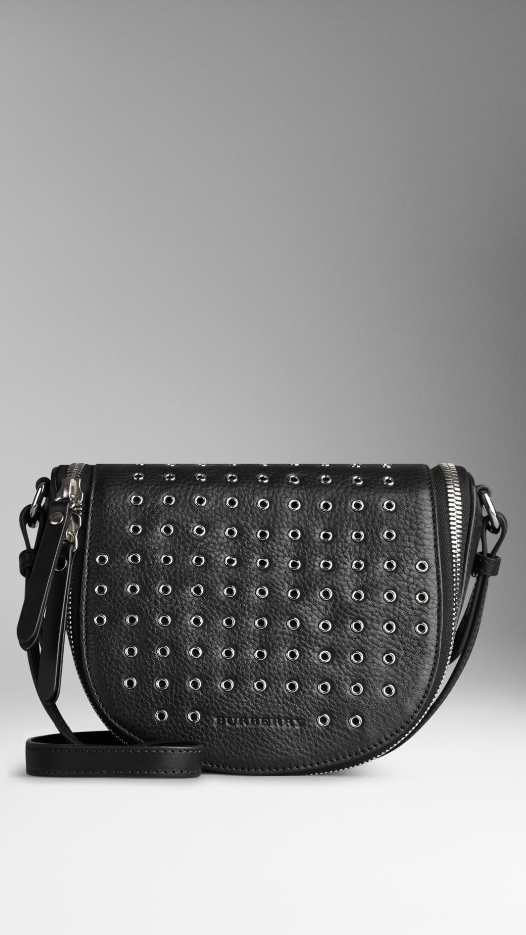 Burberry Small Eyelet Detail Leather Crossbody Bag in Black - Lyst