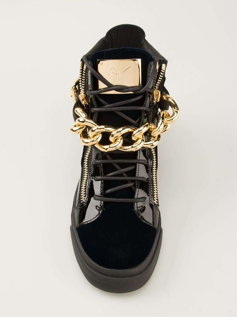 Giuseppe Zanotti Gold Chain Strap Hitop Sneakers in Black Men -