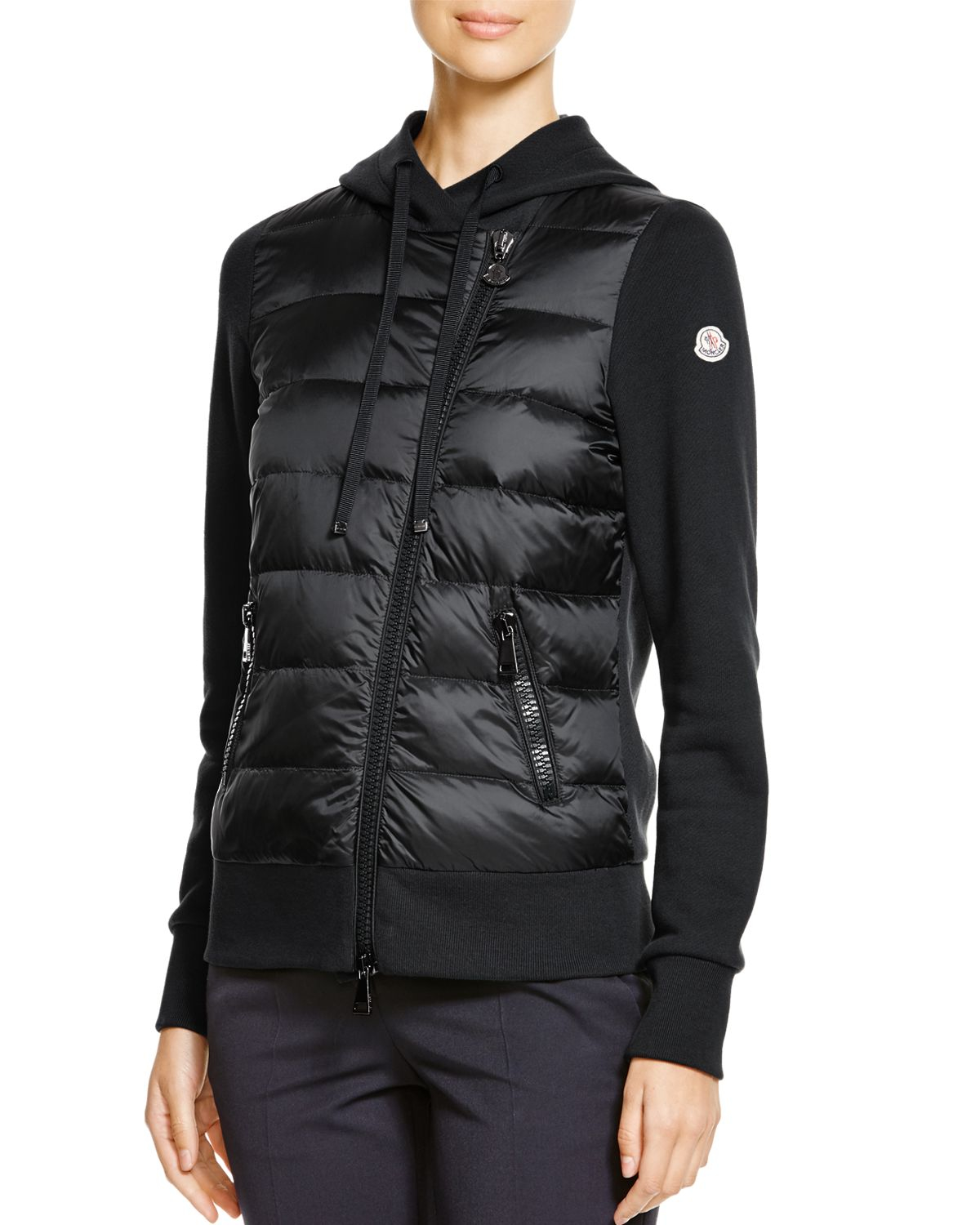 Moncler Cardigan - Maglia Down Zip Front in Black - Lyst