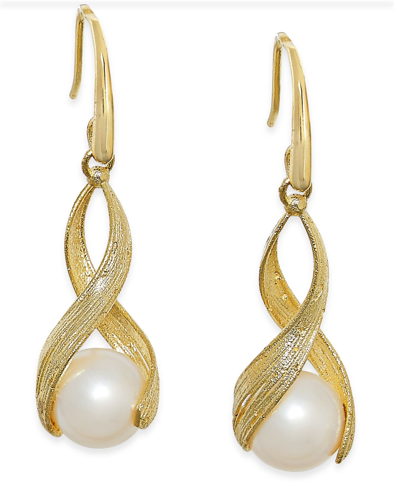 Macy's Cultured Freshwater Pearl Twist Earrings In 18k Gold Over ...
