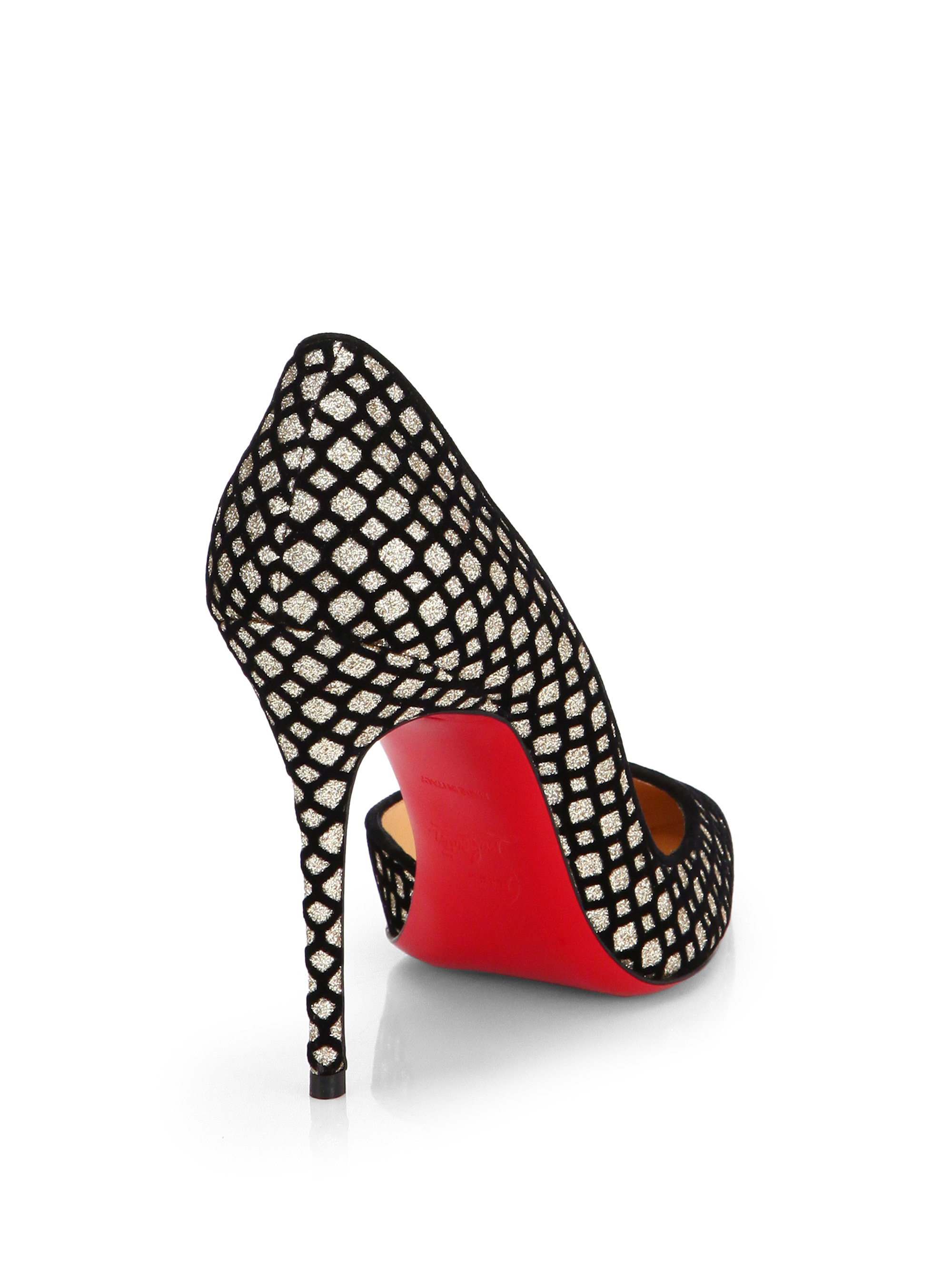 Christian louboutin Iriza Glitter Suede Dorsay Pumps in Black ...