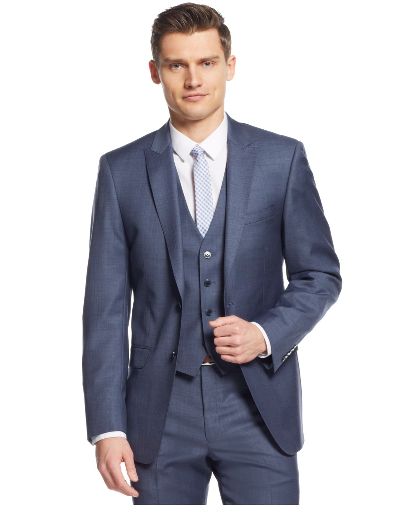 calvin klein light blue sharkskin slim fit suit