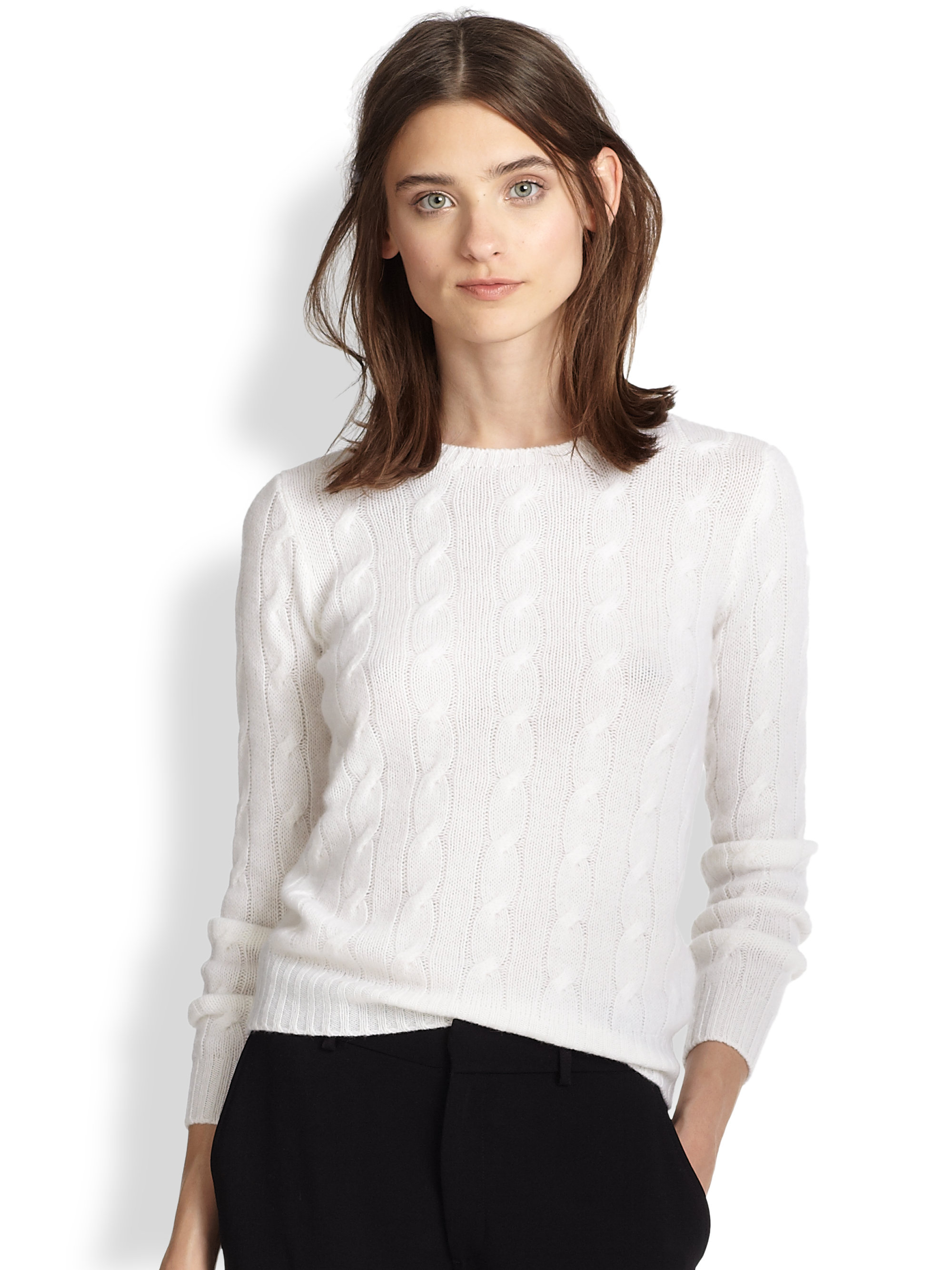 Ralph lauren black label Cable-knit Cashmere Sweater in White | Lyst