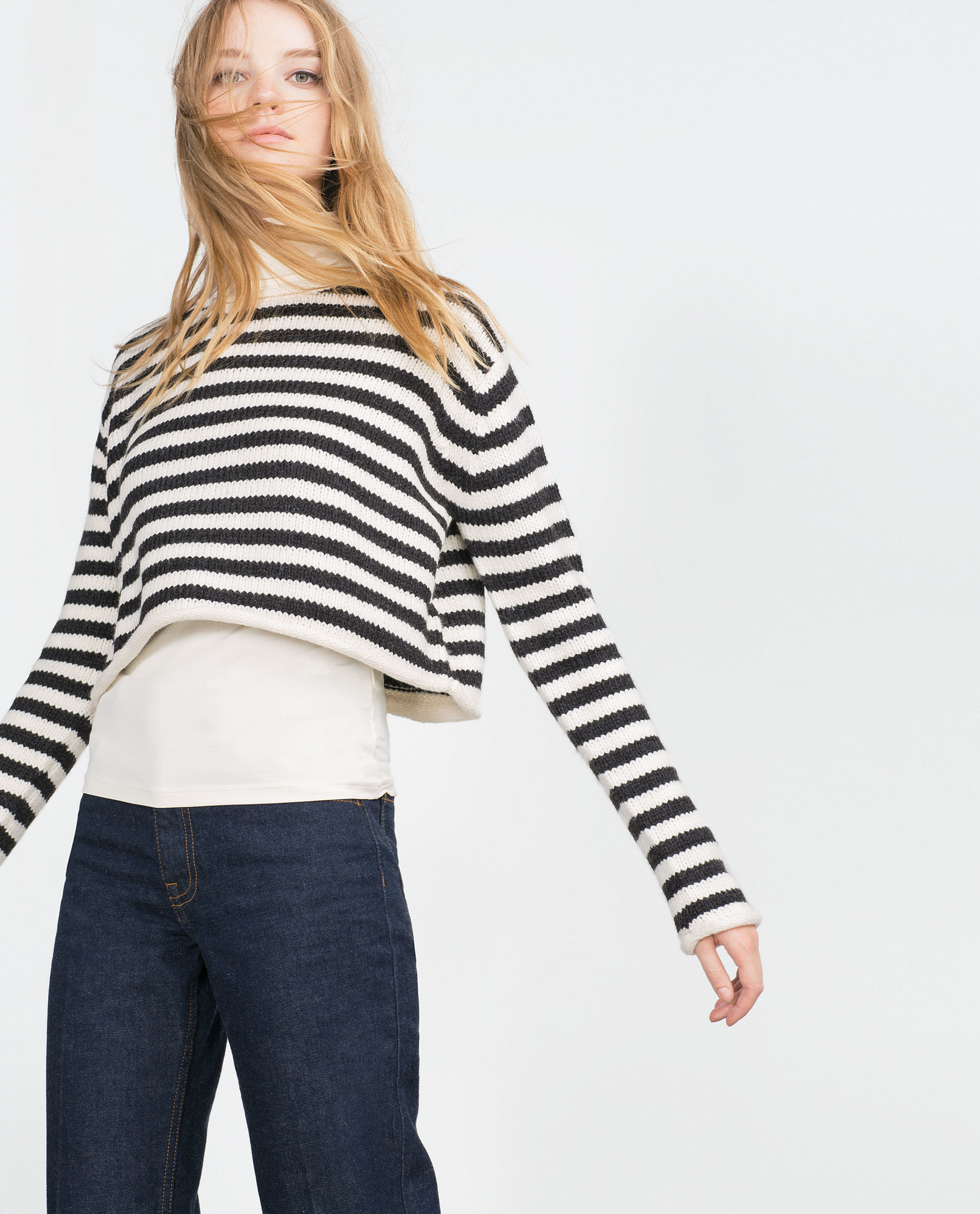 Zara Round Neck Sweater in Gray (Grey / Beige) Lyst