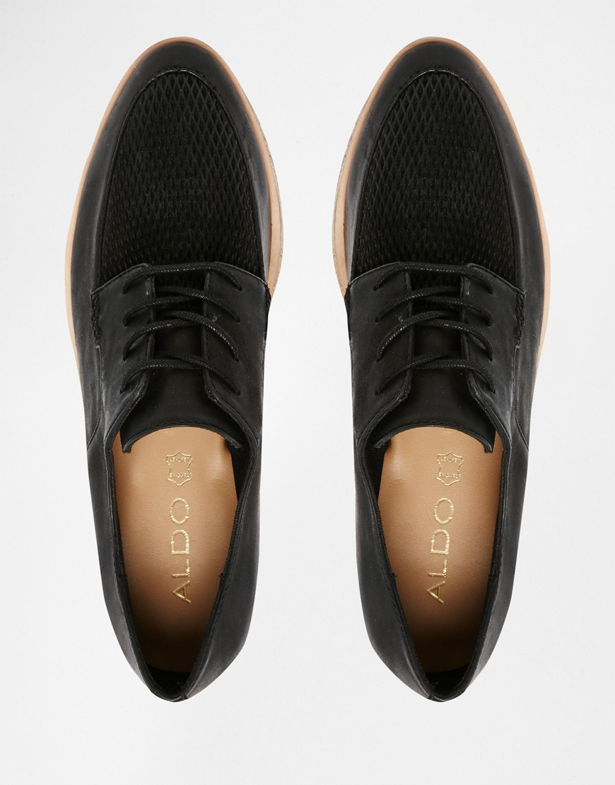 ALDO Leather Ldo Gater Black Cork Sole Lace Up Flat Shoes - Lyst