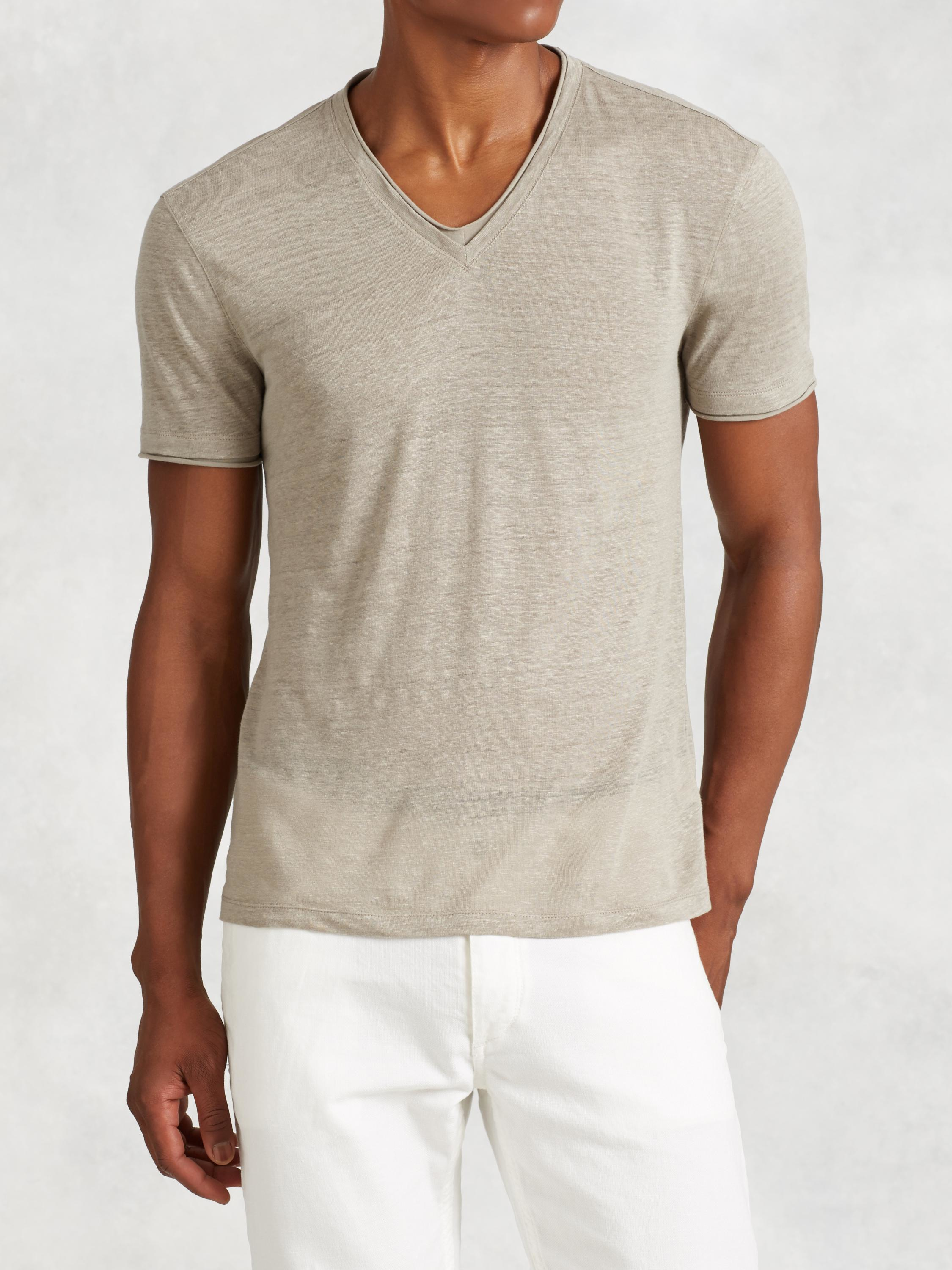 John Varvatos Linen V-neck Tee in 
