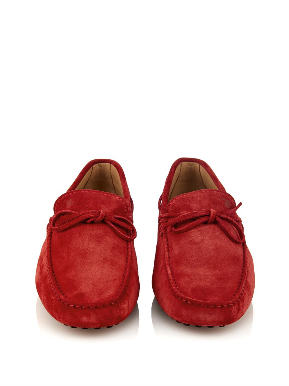 red suede driving shoes