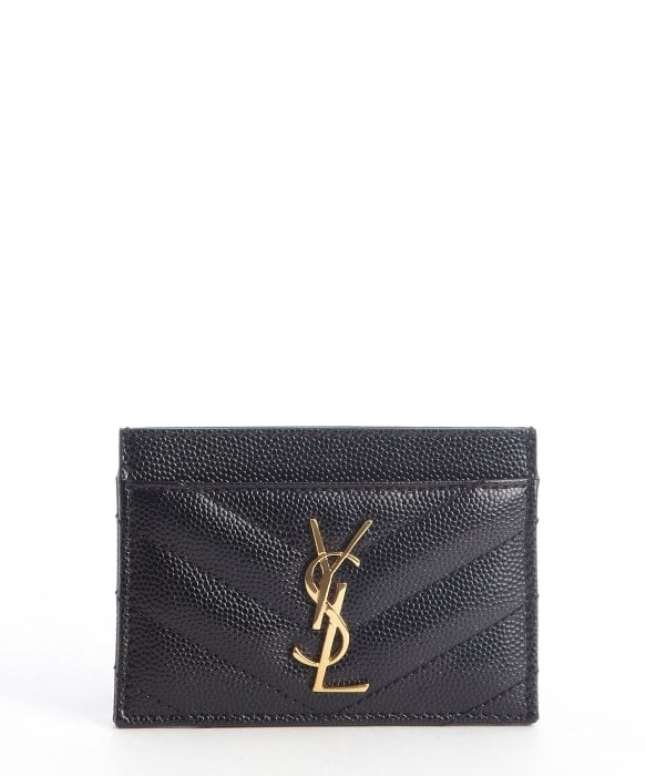 Saint laurent Black Quilted Leather Ysl Imprinted Card Case in ...  