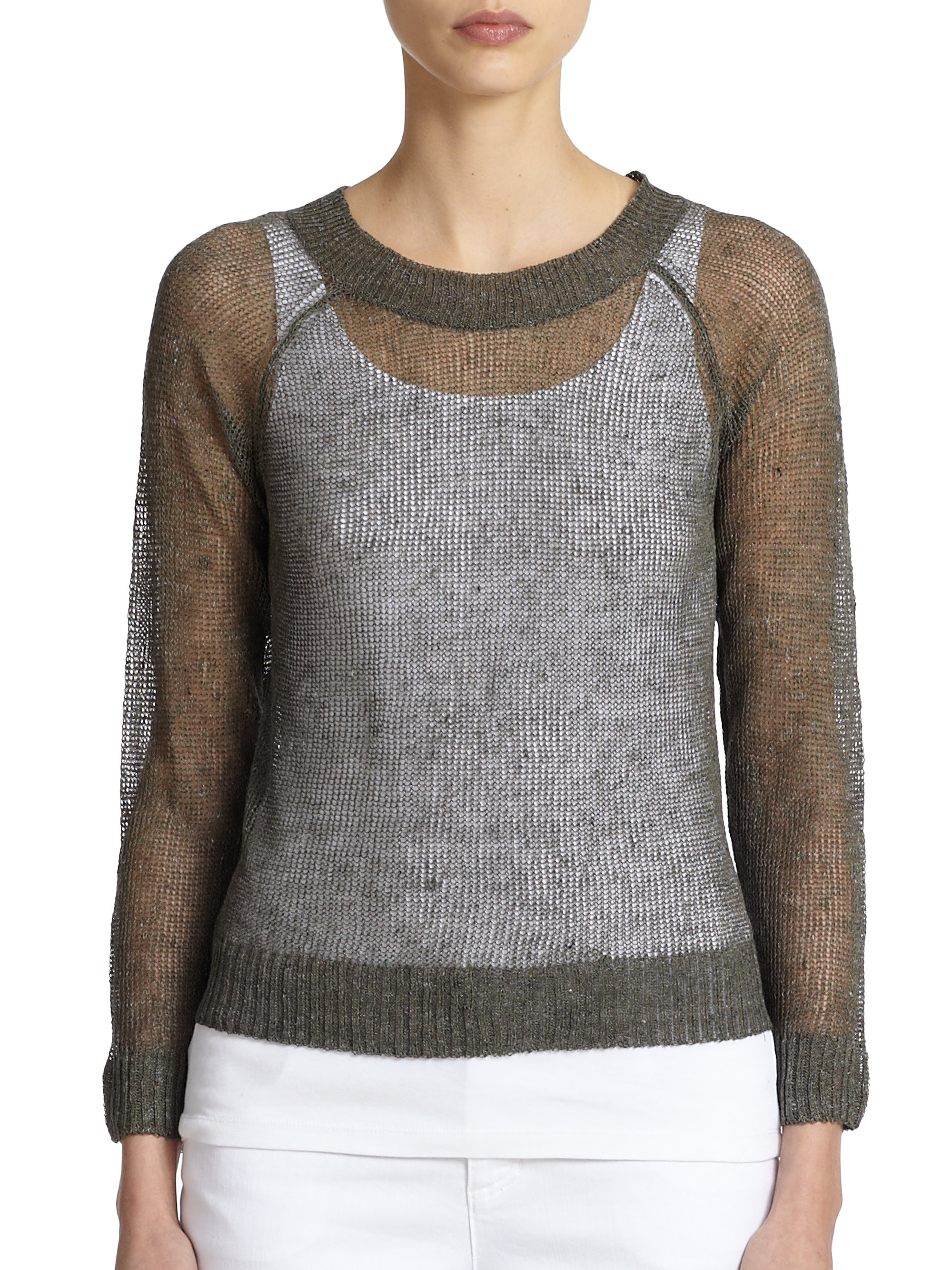 Lyst Eileen Fisher Linen & Cotton OpenKnit Sweater in Green