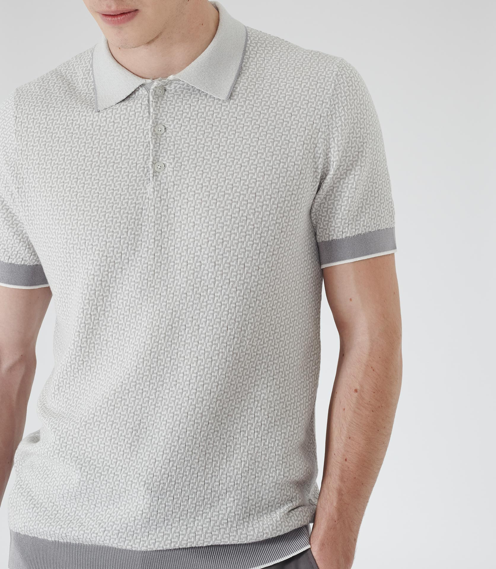 Reiss Folio Geometric Knitted Polo Shirt in Grey (Gray) for Men - Lyst