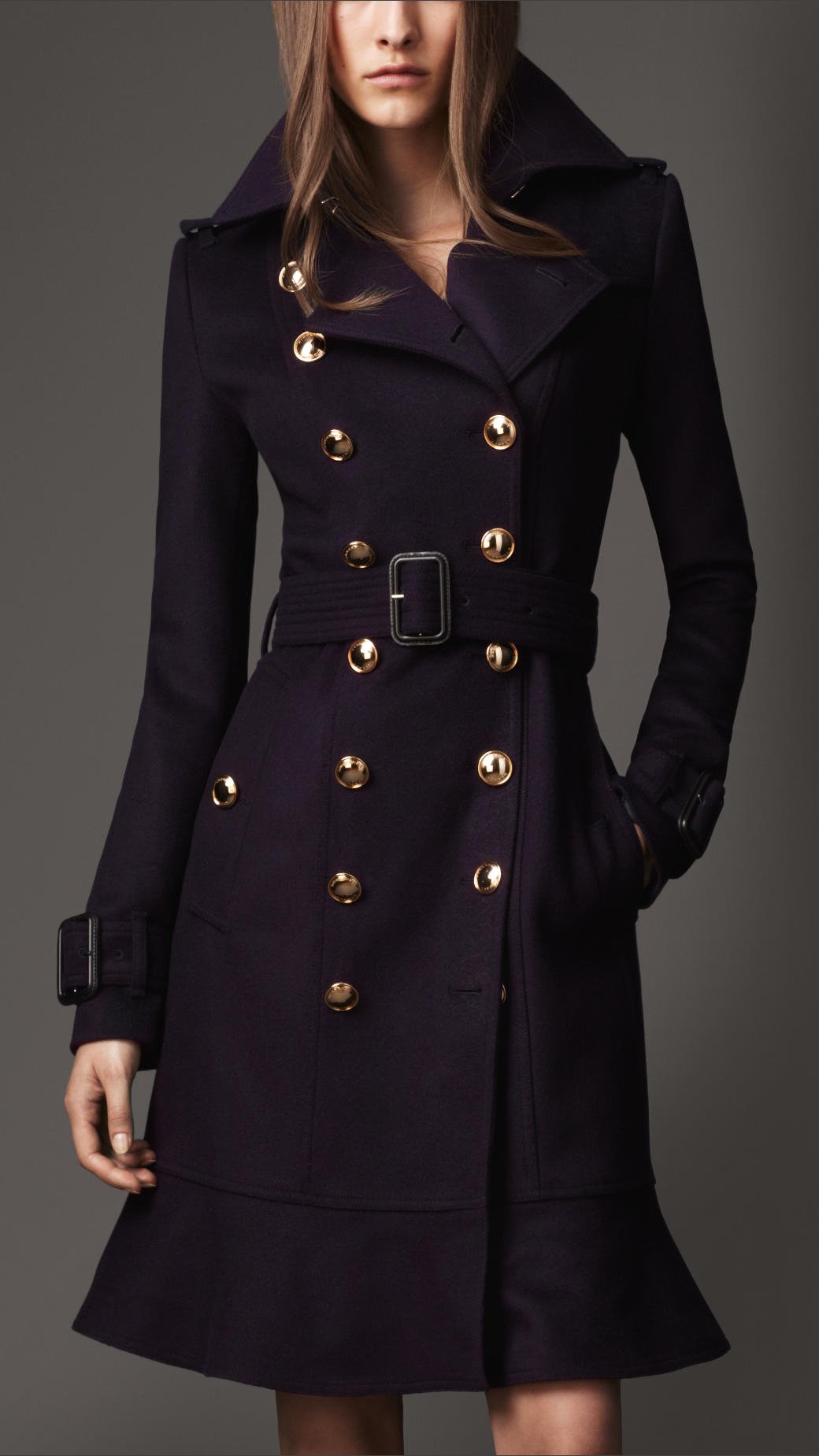 Lyst - Burberry Long Frill Detail Trench Coat in Blue