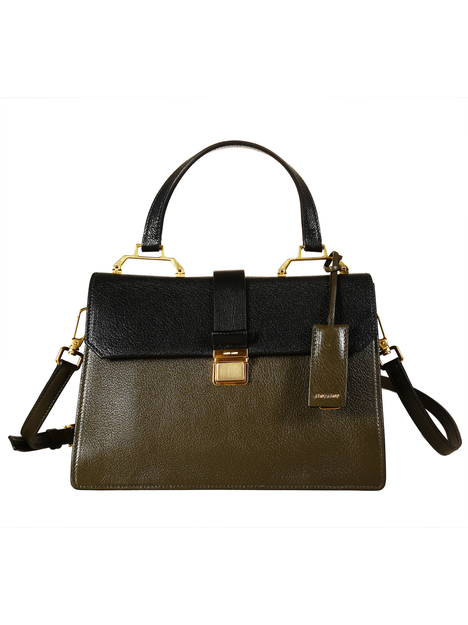 Miu miu Madras Top Handle Bag in Green (Black/Military Gree) Lyst