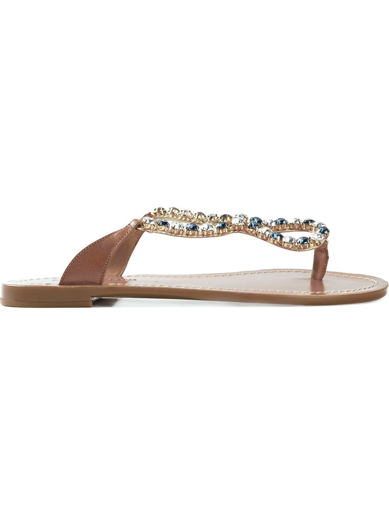 Lyst Dolce & Gabbana Embellished Flip Flops in Brown