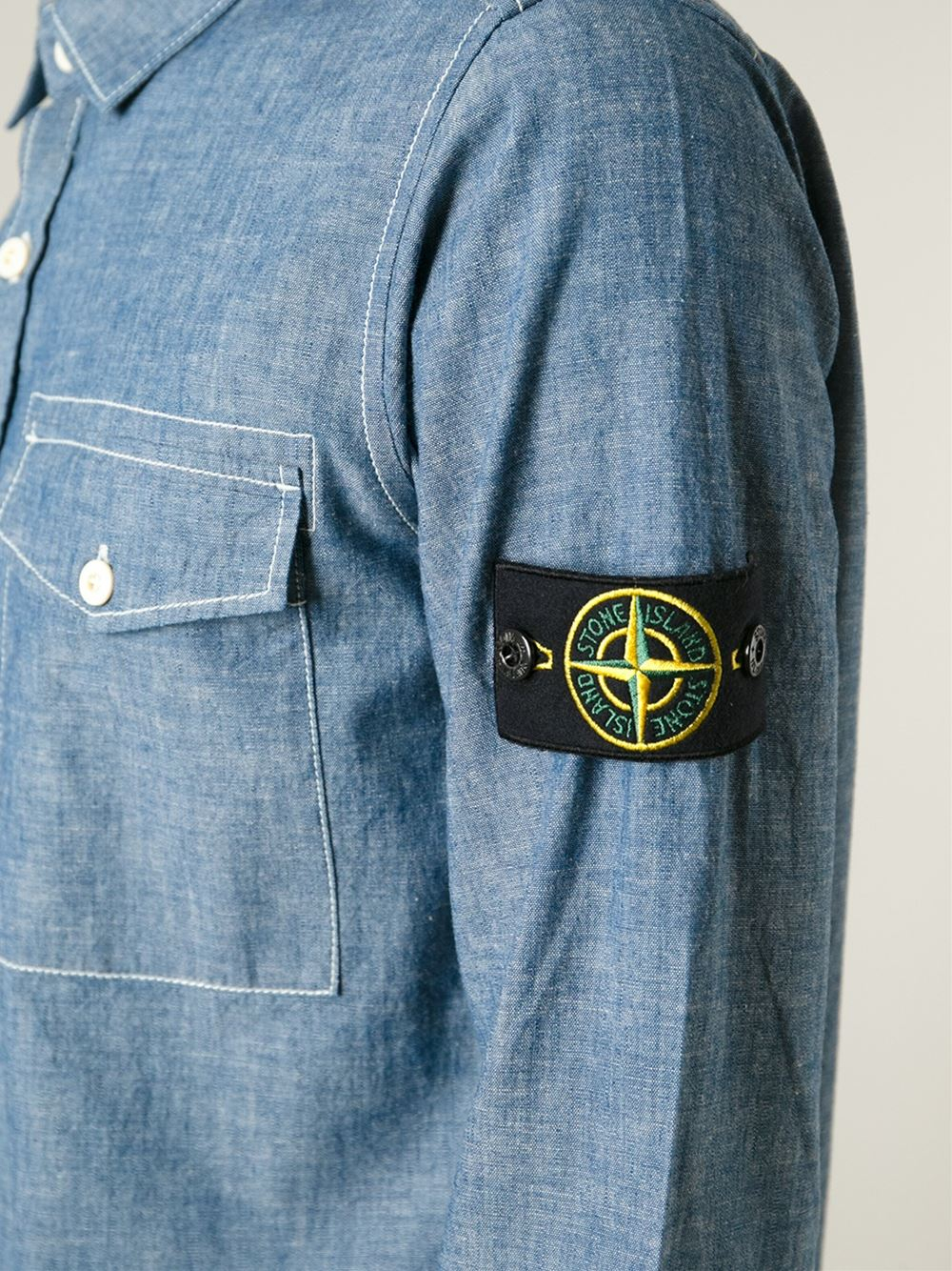 Stone Island Logo Patch Denim Shirt in Blue for Men | Lyst