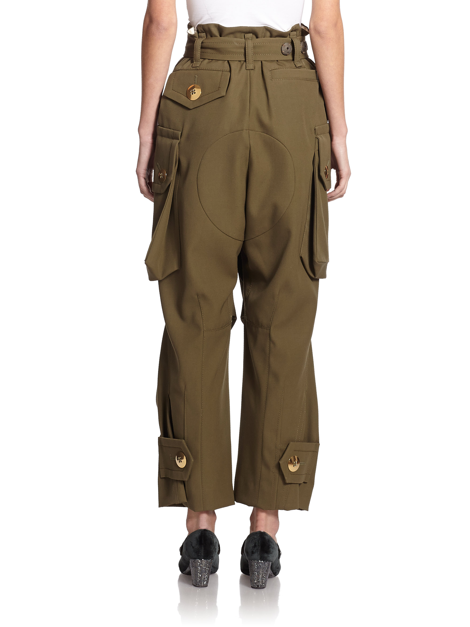 Marc jacobs Belted High-Waist Cargo Pants in Green | Lyst