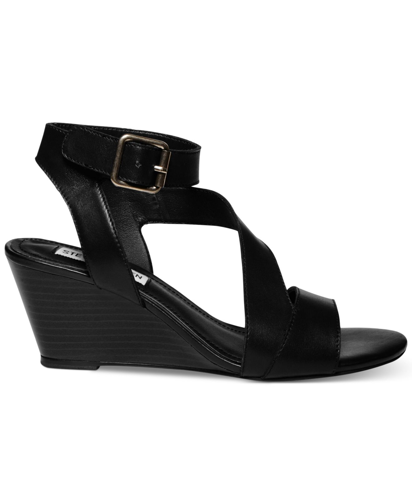 Steve Madden Women'S Stipend Wedge Sandals in Black (Black Leather) | Lyst