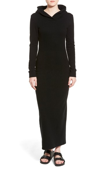 black hooded maxi dress