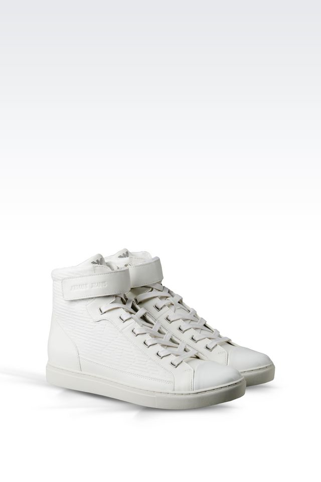 schrijven Word gek redactioneel Armani Jeans High Top Sneaker In Leather in White for Men | Lyst