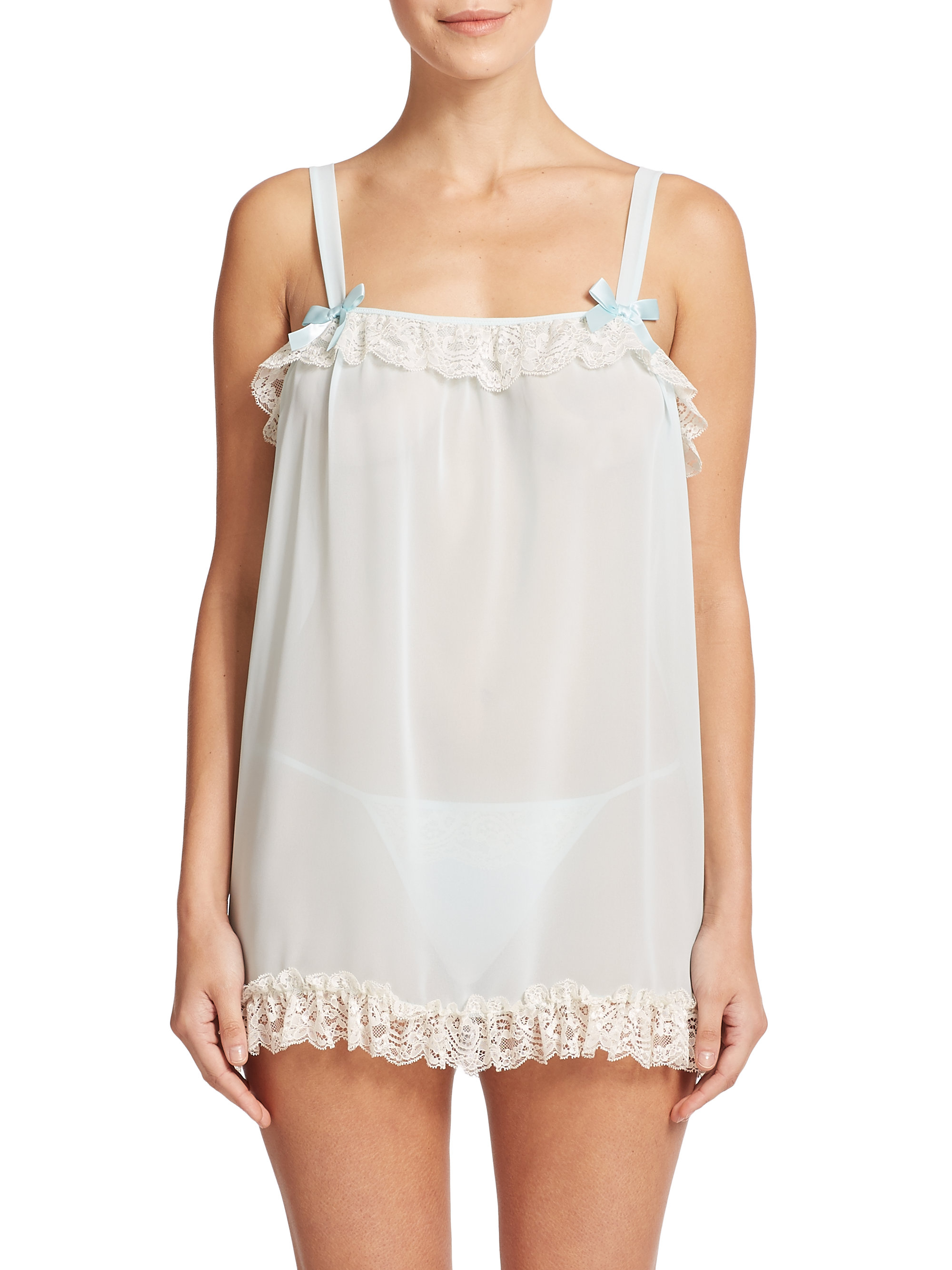 Lyst In Bloom Lacetrimmed Babydoll Chemise in Blue