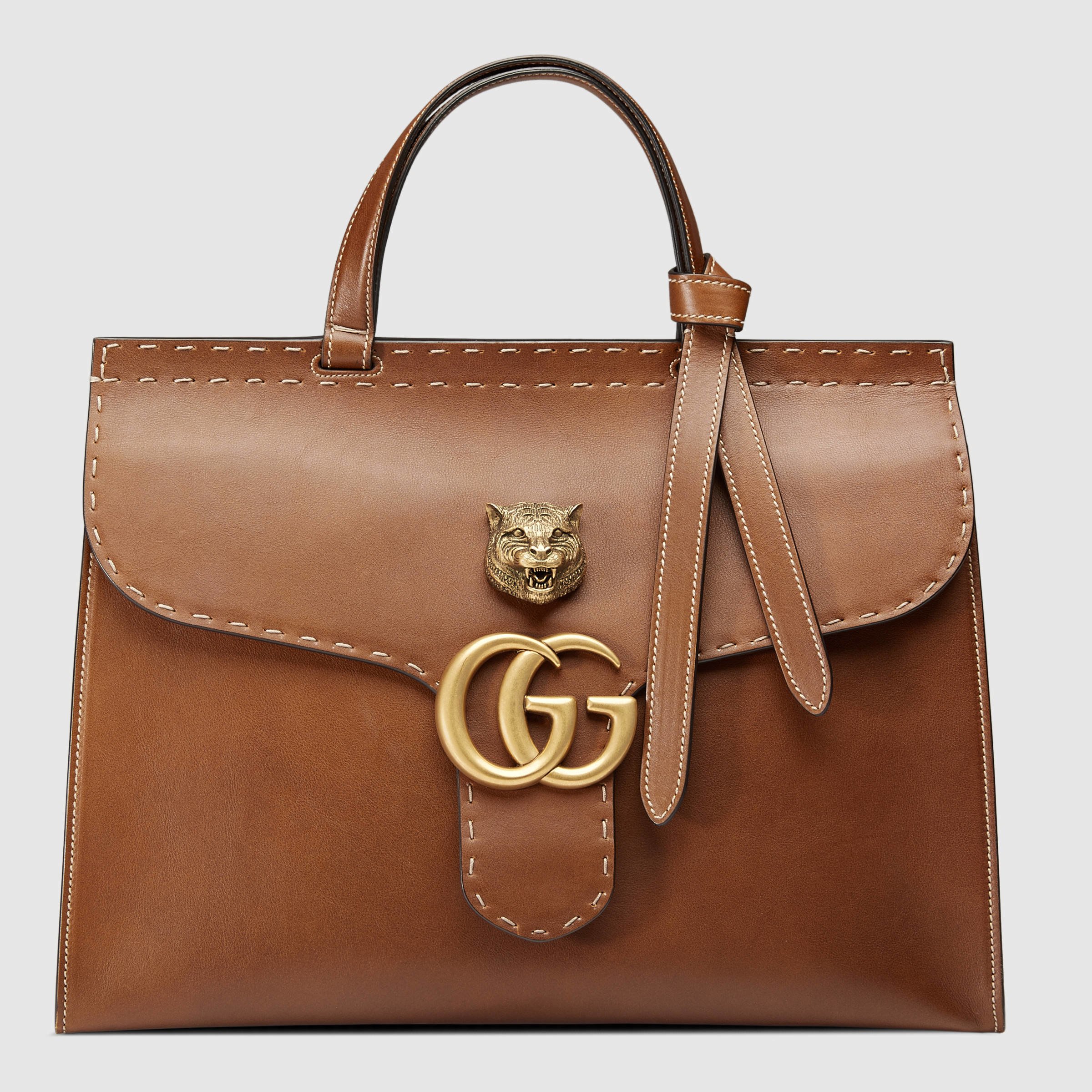Gucci GG Marmont Leather Top Handle Bag in Brown | Lyst