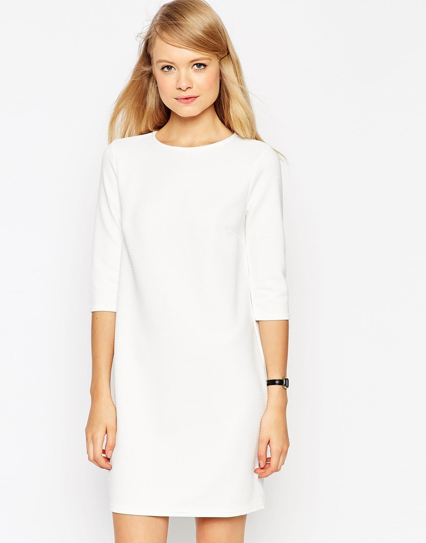 asos shift dress in jumbo rib with 3 4 sleeves in white lyst asos shift dress in jumbo rib with 3 4 sleeves in white lyst