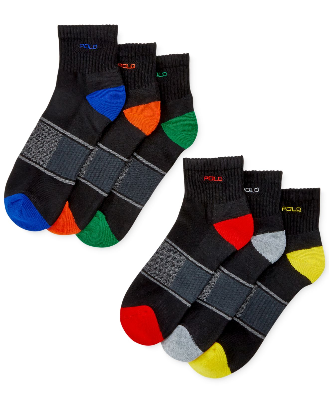 Lyst Polo Ralph Lauren Men'S Contrast Mesh Heel & Toe Quarter Socks 6Pack in Black for Men