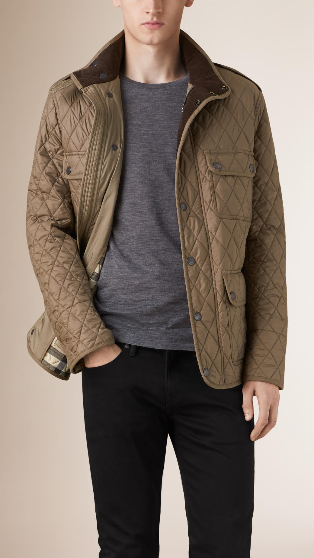 Burberry Diamond Quilted Field Jacket in Natural for Men | Lyst