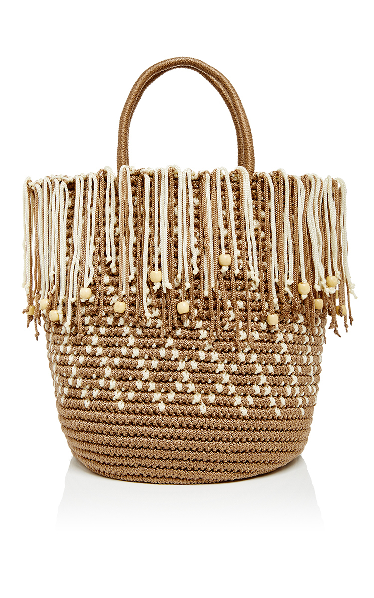 Sensi studio Ivory Woven Cord Fringed Tote in White | Lyst
