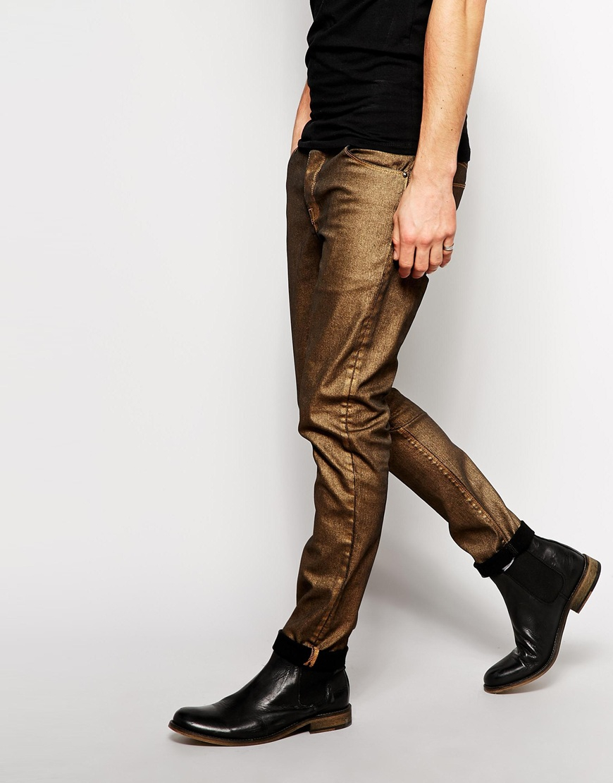 ASOS Skinny Jeans In Gold in Metallic for Men Lyst