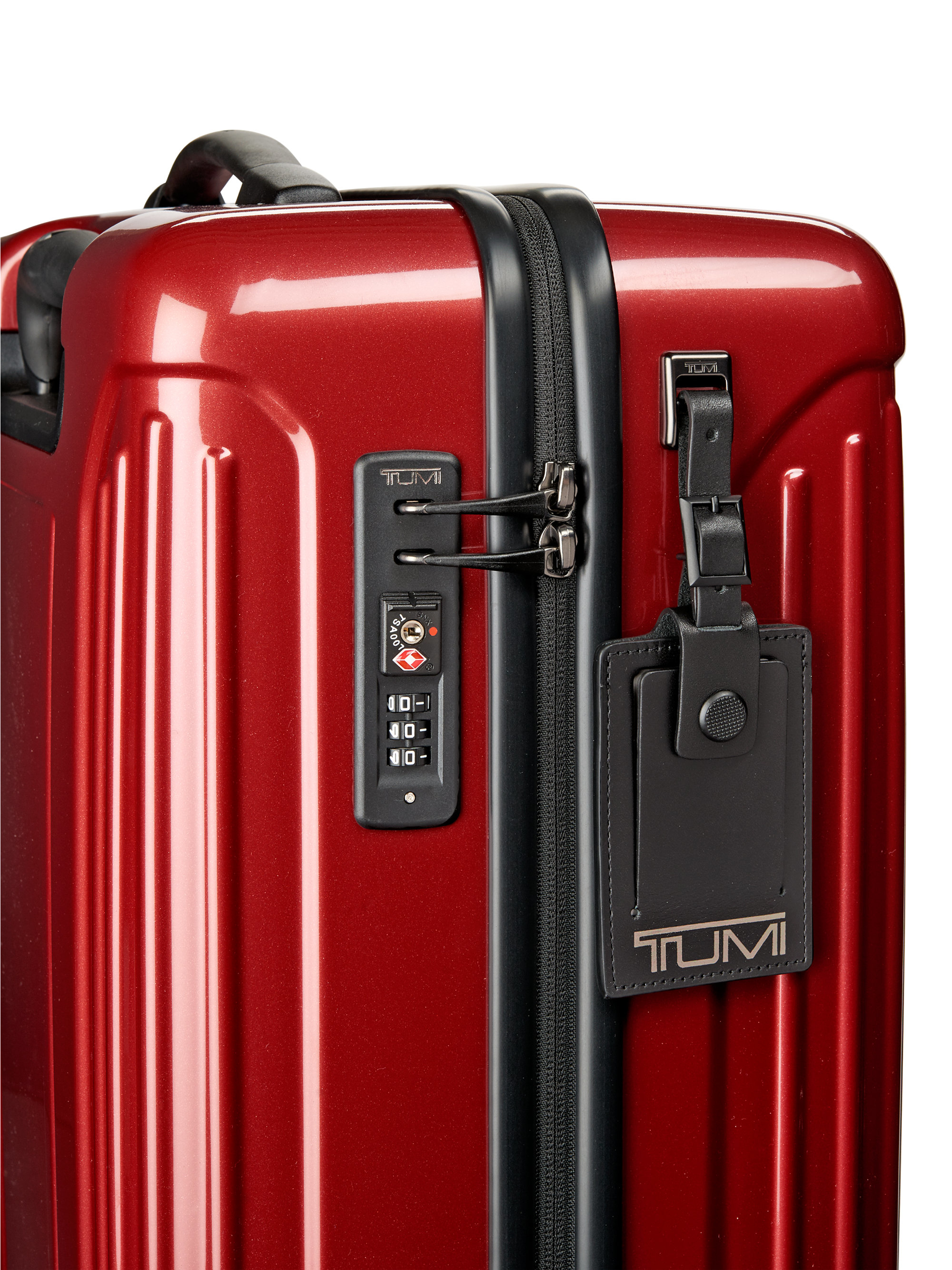 tumi red luggage