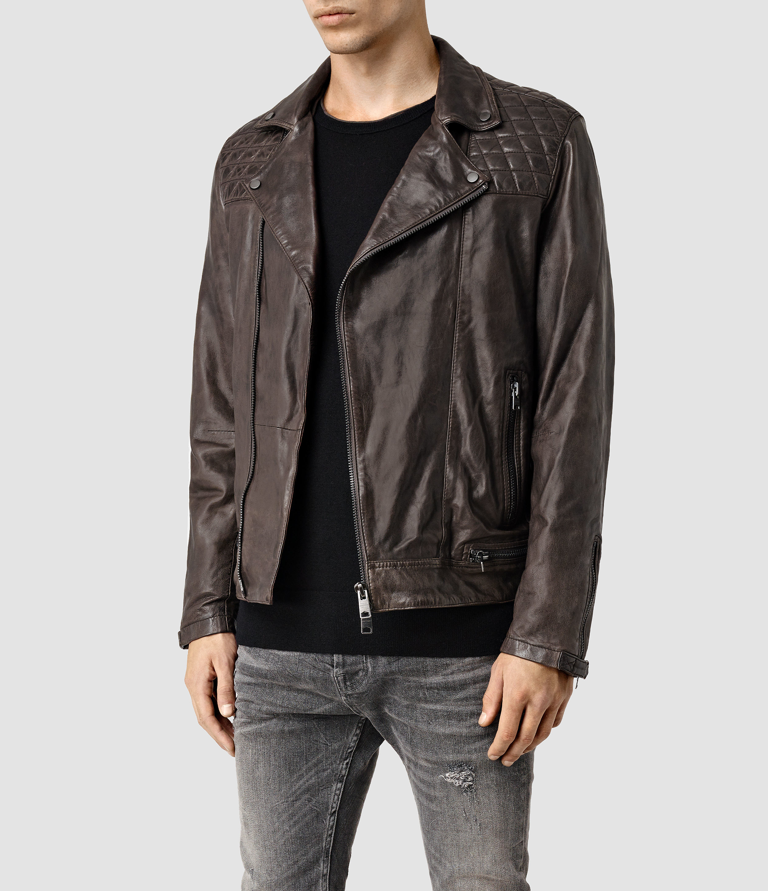 AllSaints Conroy Leather Biker Jacket Usa Usa in Black for Men - Lyst