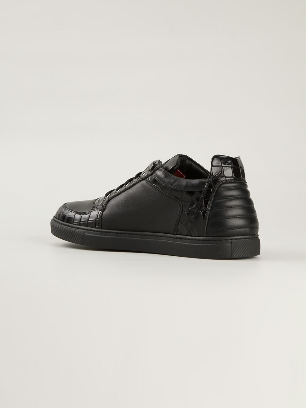 Philipp Plein Black Croc Embossed Leather Tusk Lace Up Sneakers Size 43 Philipp  Plein