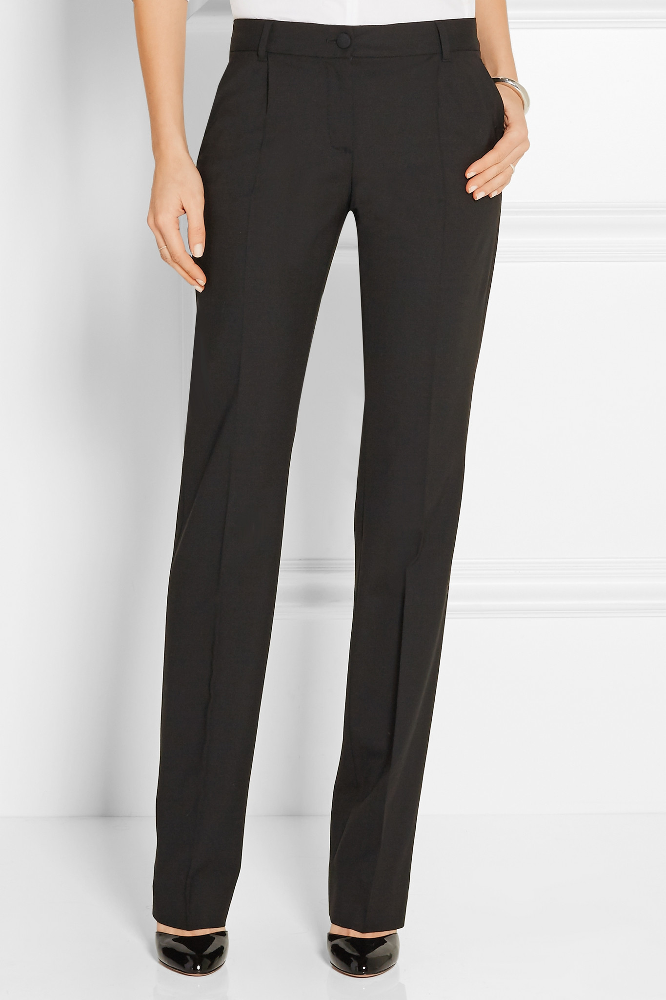 Dolce & Gabbana Stretch-wool Straight-leg Pants in Black - Lyst