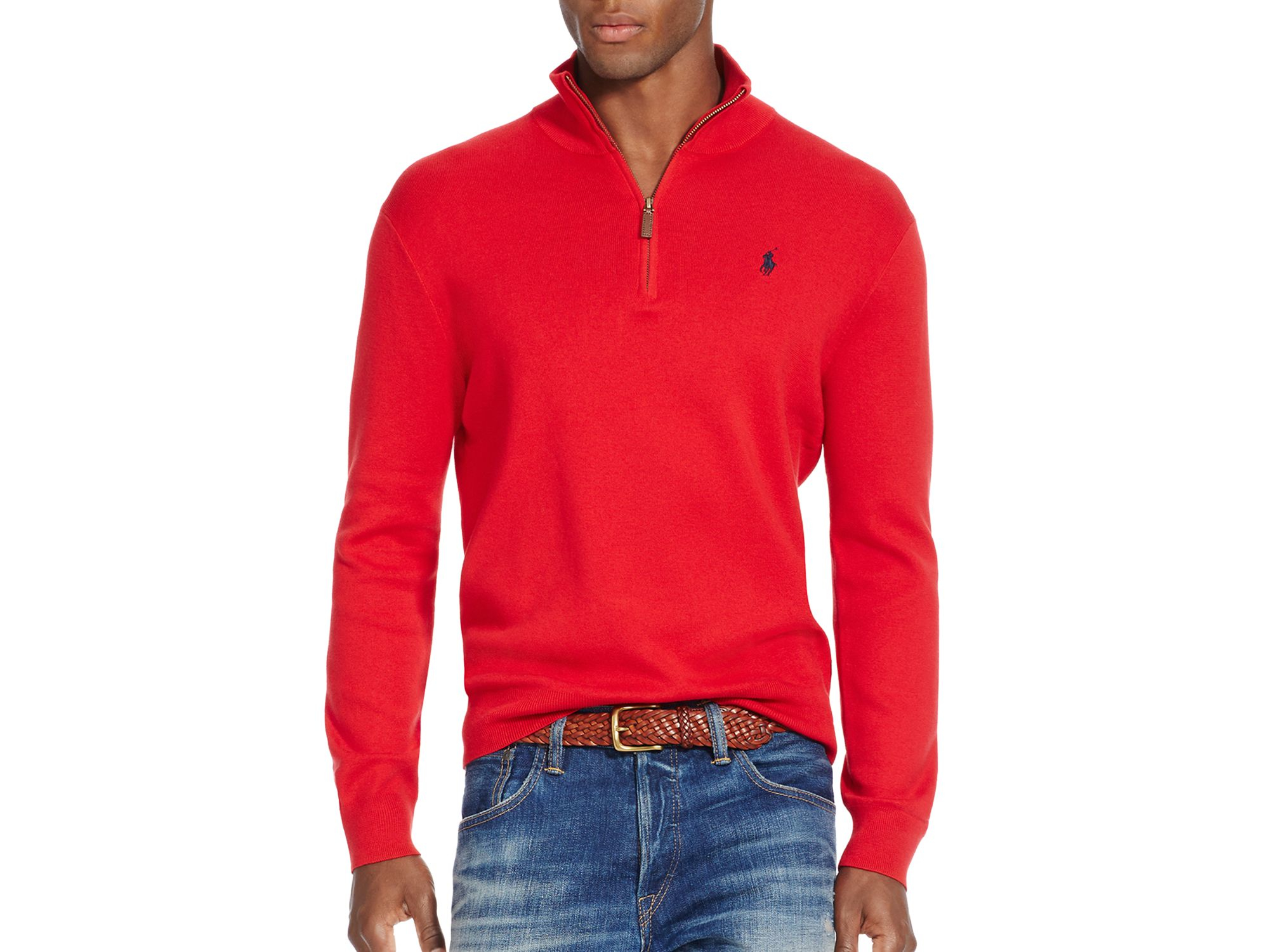 red polo half zip sweater