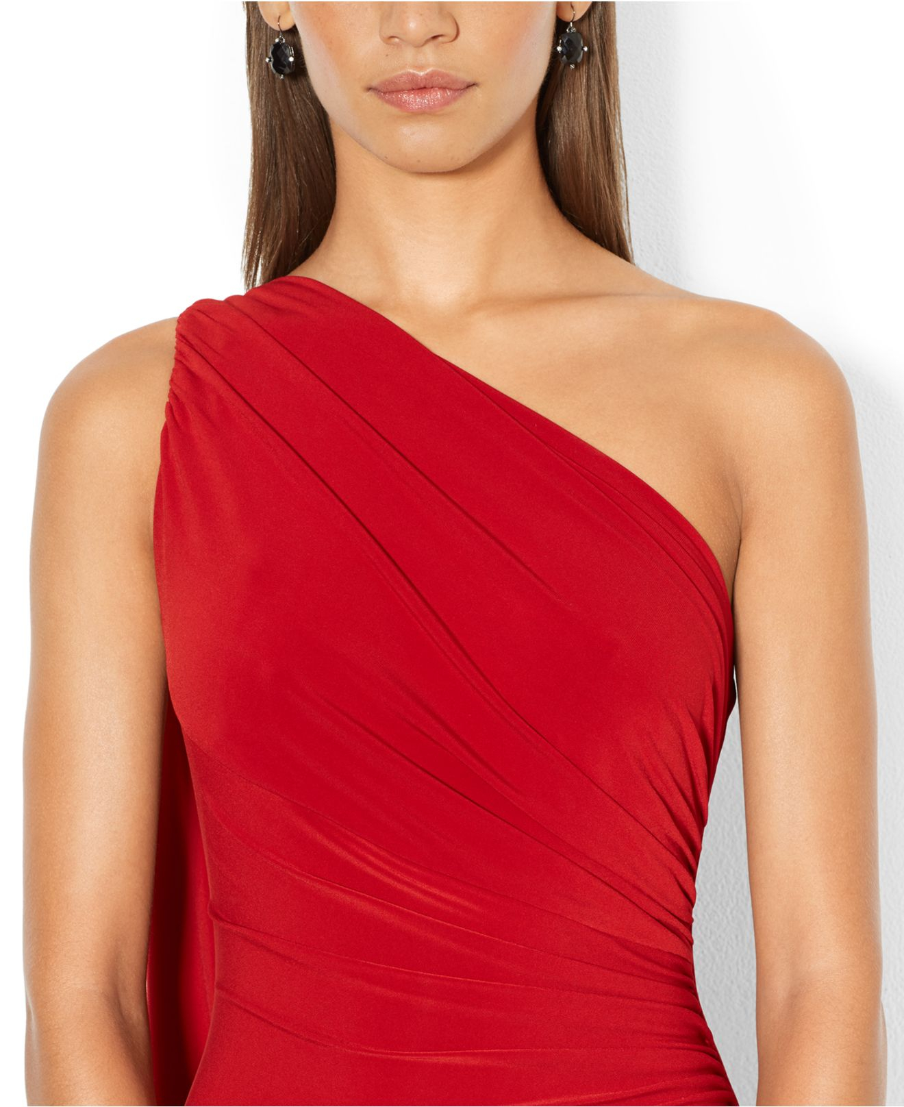 Lauren by Ralph Lauren One-Shoulder Draped Gown in Red