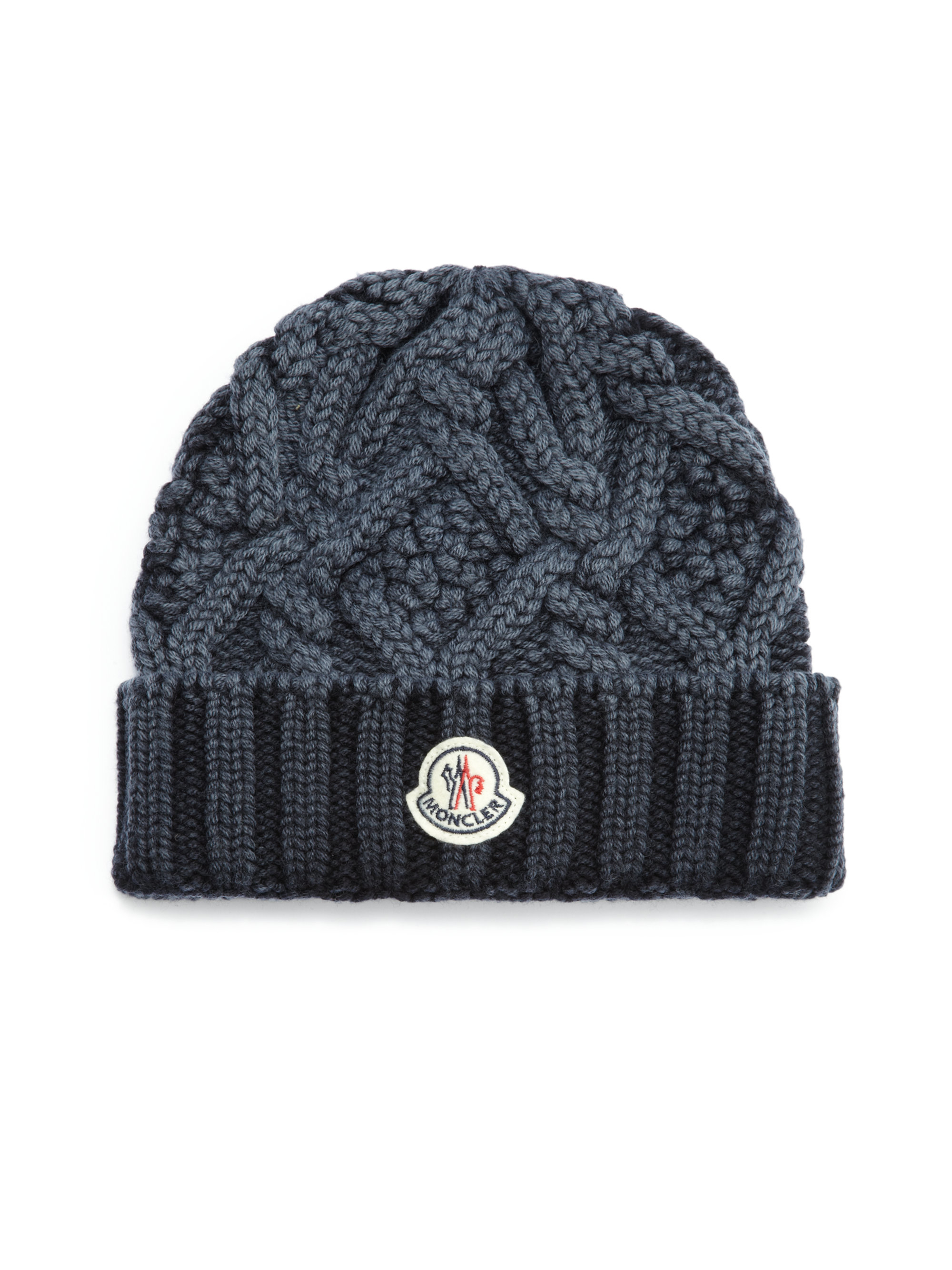 Moncler Cable-Knit Wool Hat in Blue for Men - Lyst