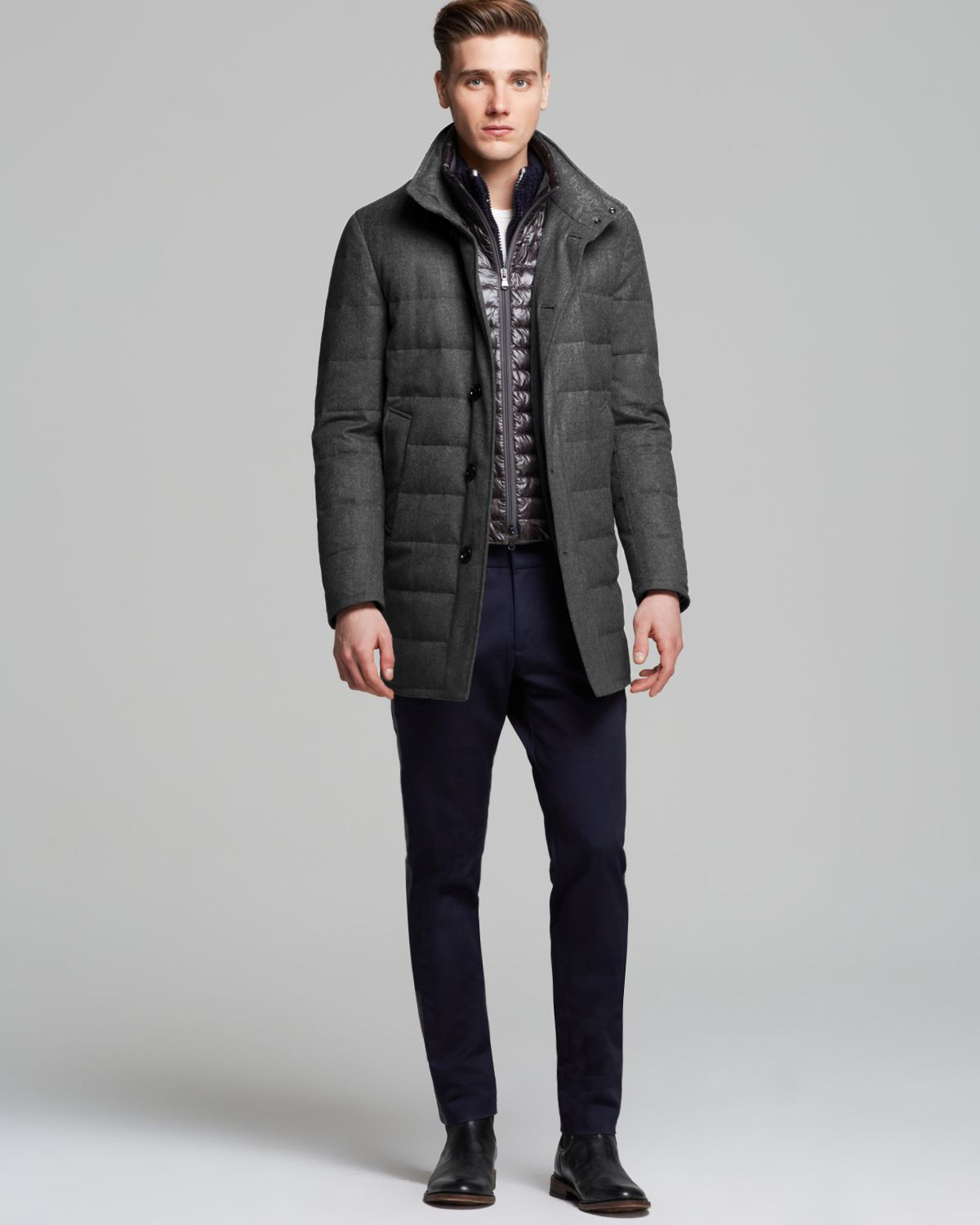 Moncler Vallier Coat in Gray for Men | Lyst