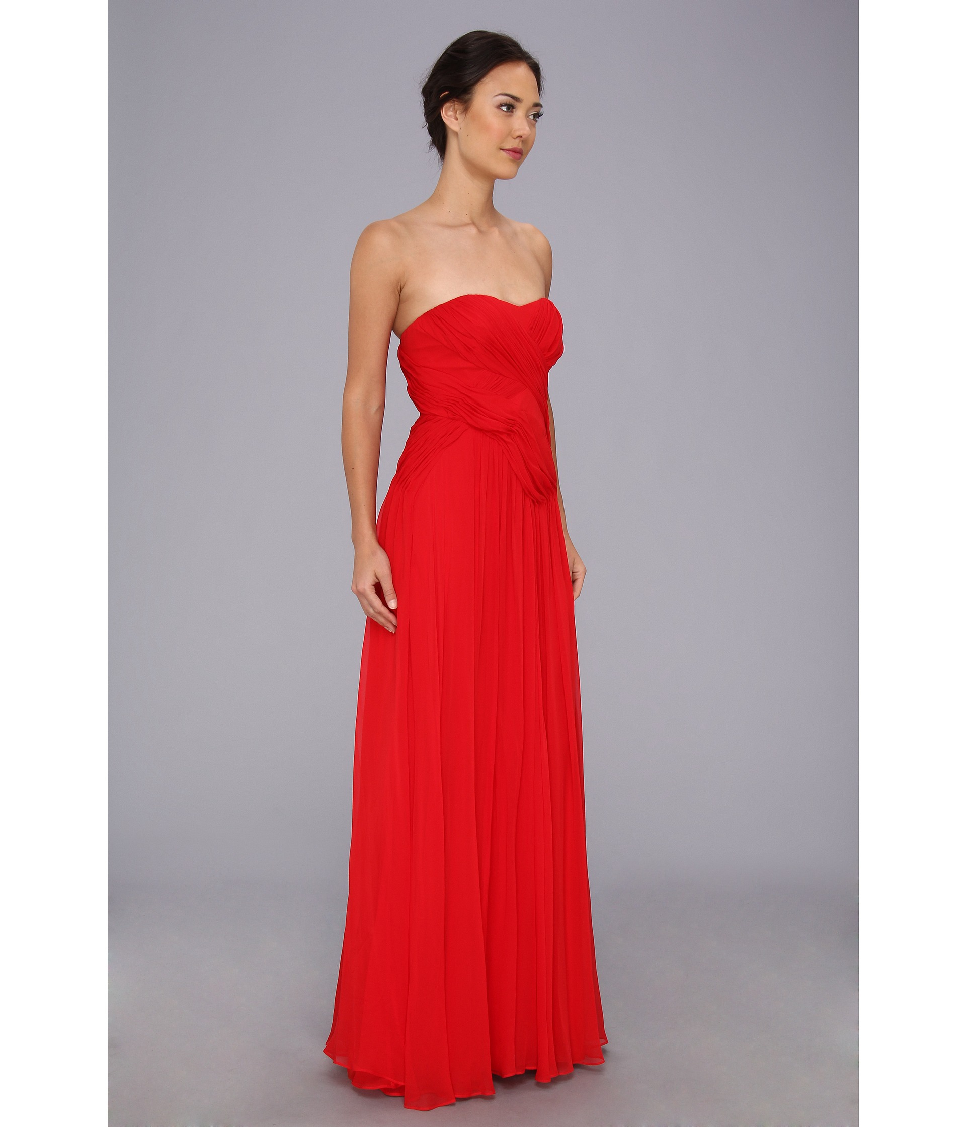 badgley mischka red strapless ball gown