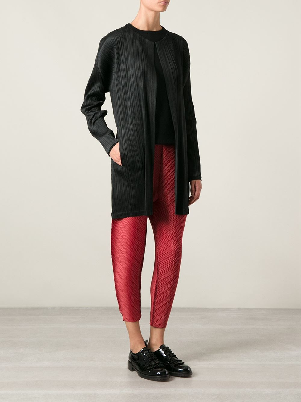 Pleats Please Issey Miyake Brand Signature Pleats Long Cardigan in