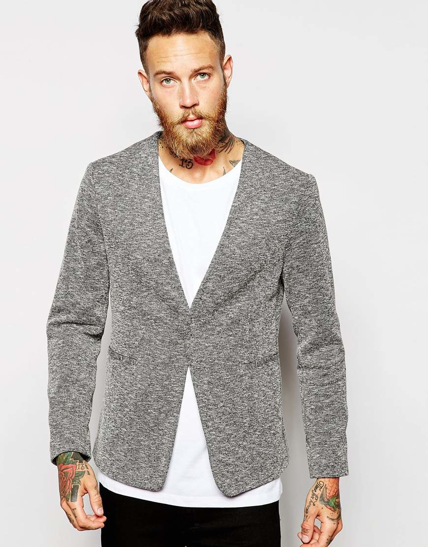 ASOS Slim Lapelless Blazer in Gray for Men | Lyst