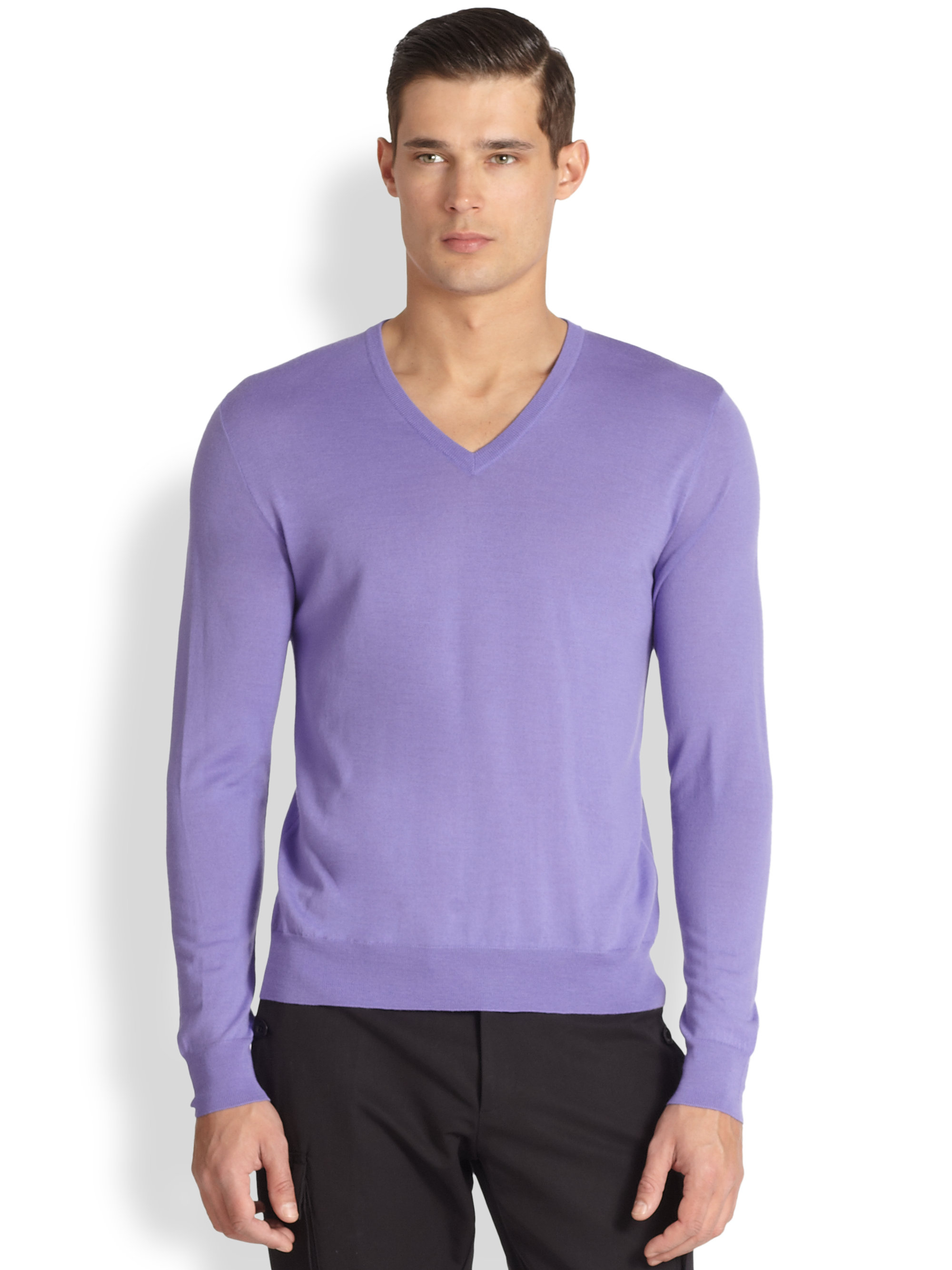 Ralph Lauren Black Label Wool And Cashmere V-Neck Sweater in Purple for ...