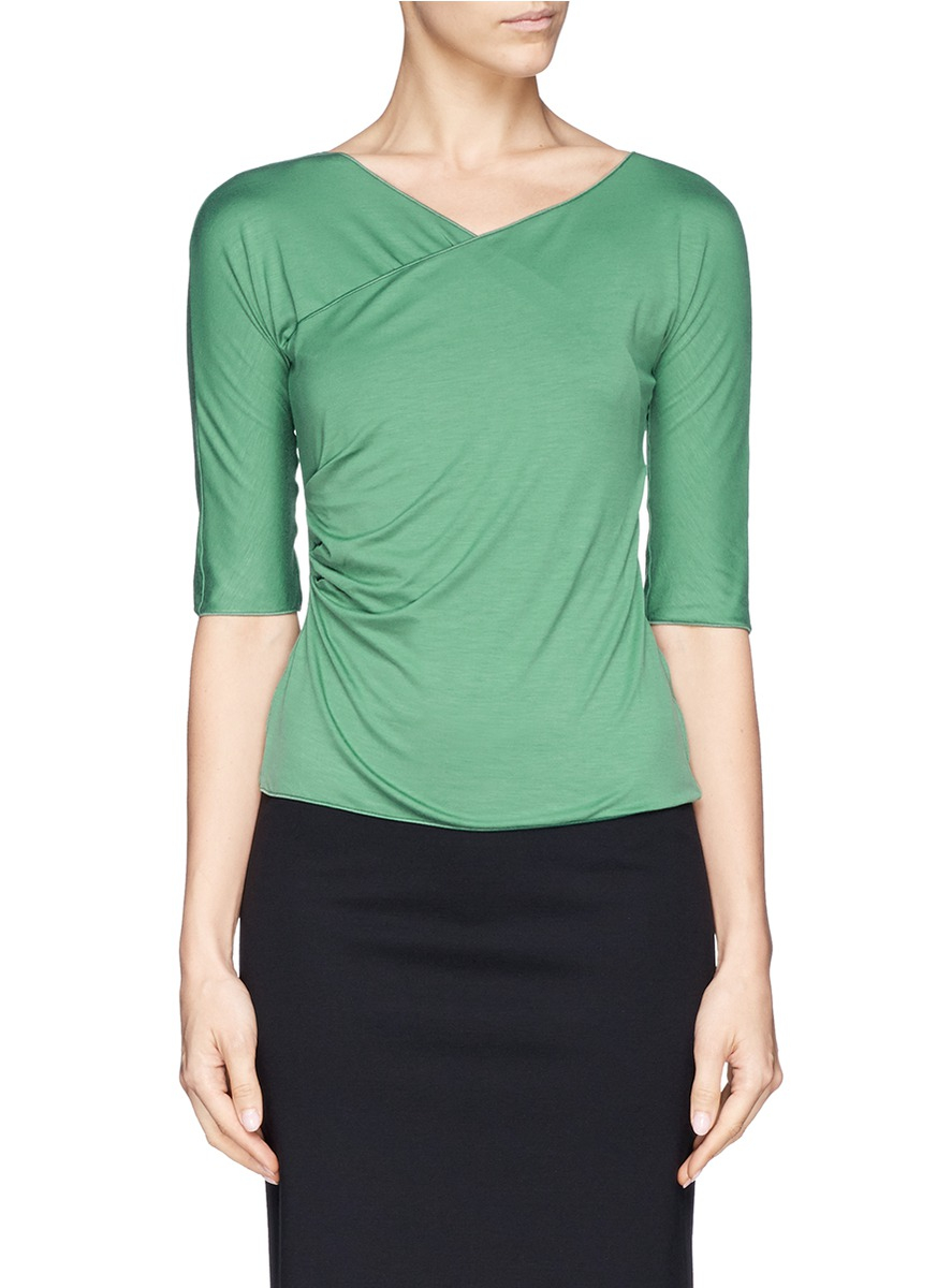 Armani Surplice Neckline Stretch Top in Green Lyst
