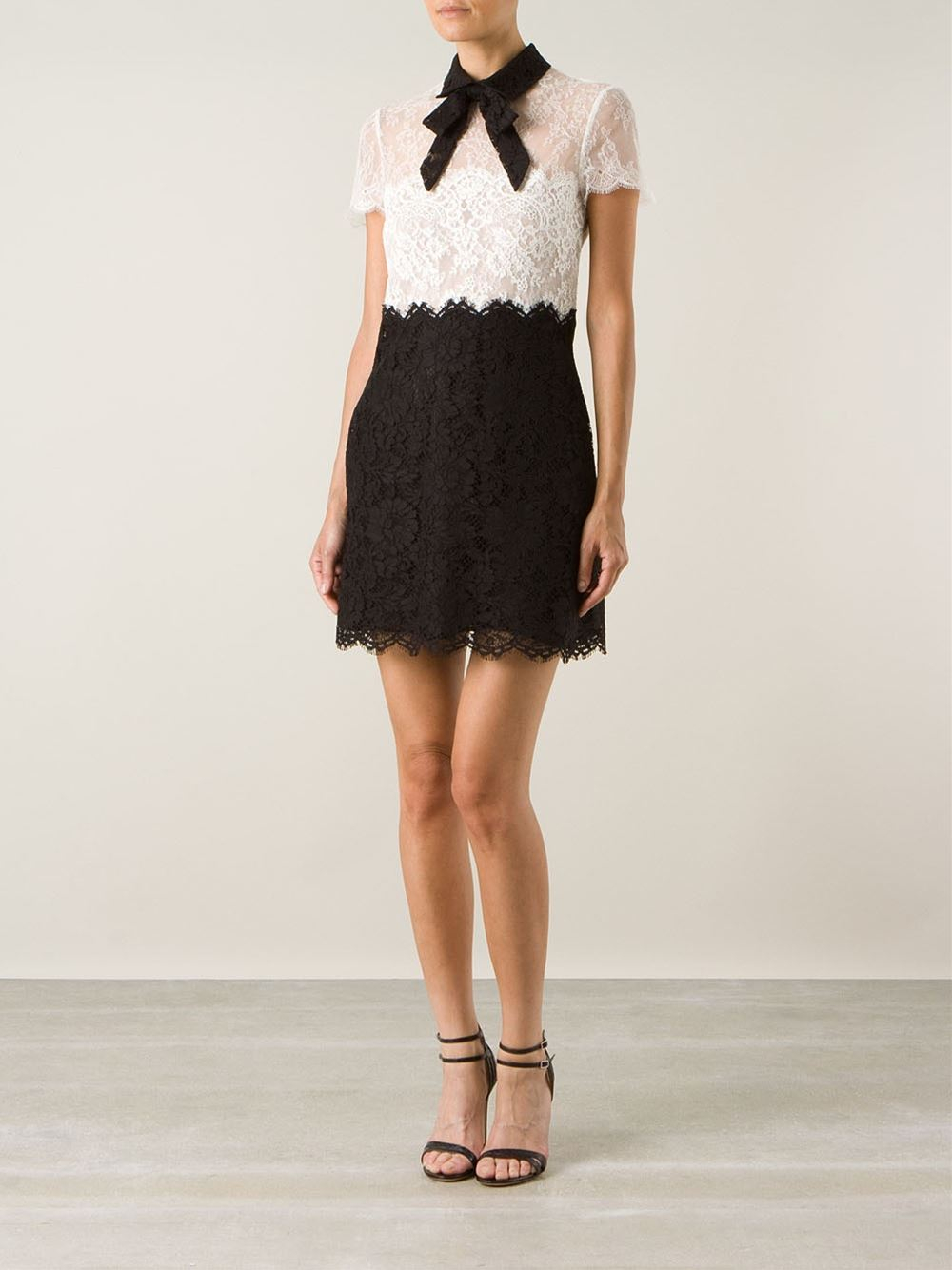 Valentino Bow Collar Lace Dress in Black | Lyst