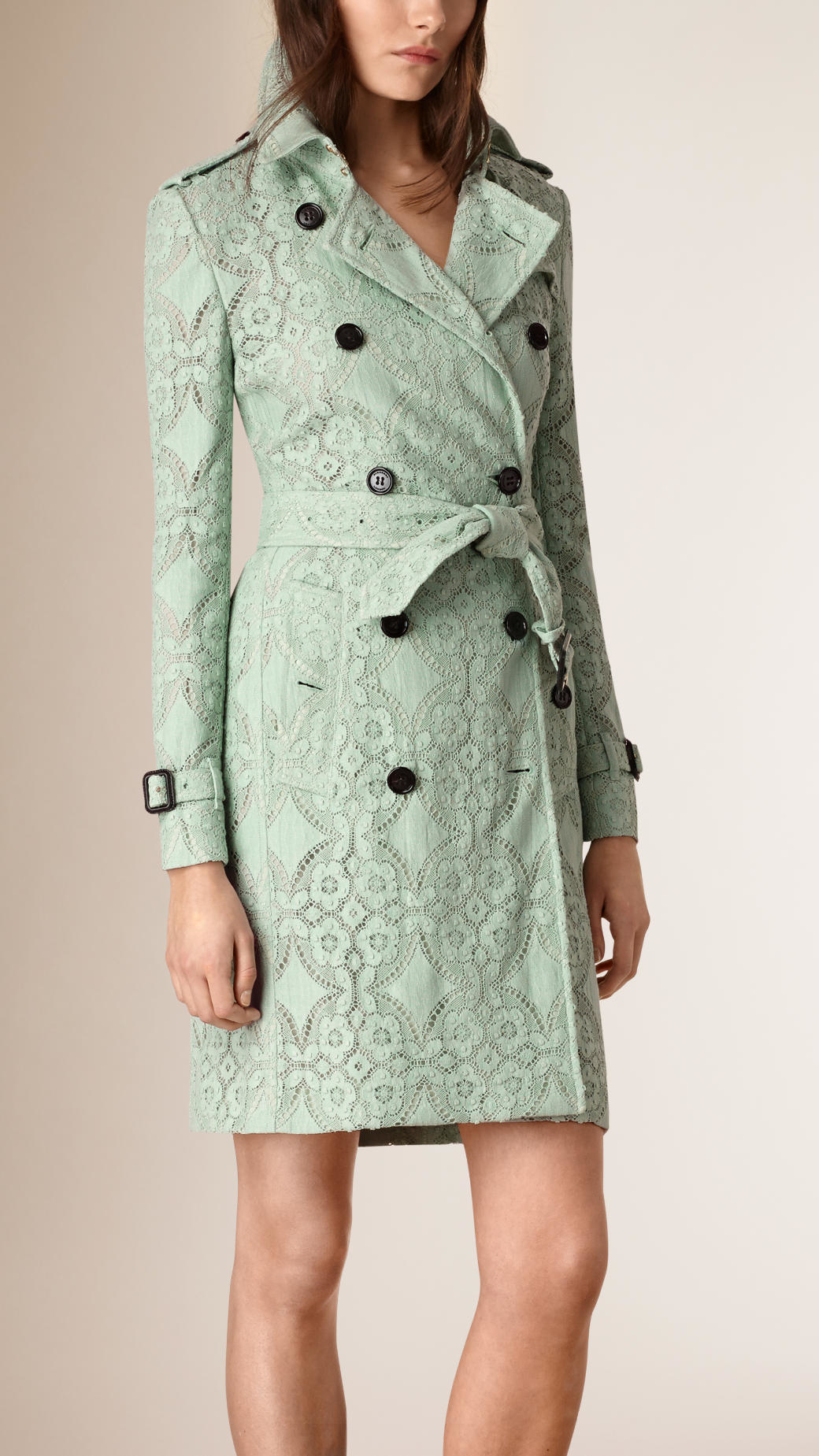 Lyst - Burberry Gabardine Lace Trench Coat in Green