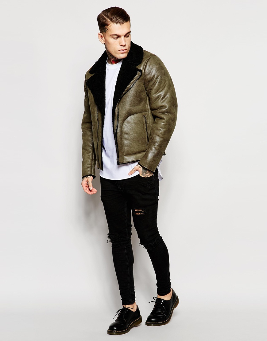 olive shearling jacket