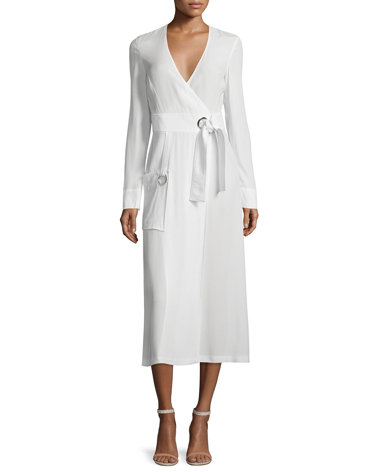 A.l.c. Ray Long-sleeve Crepe Wrap Dress in White | Lyst