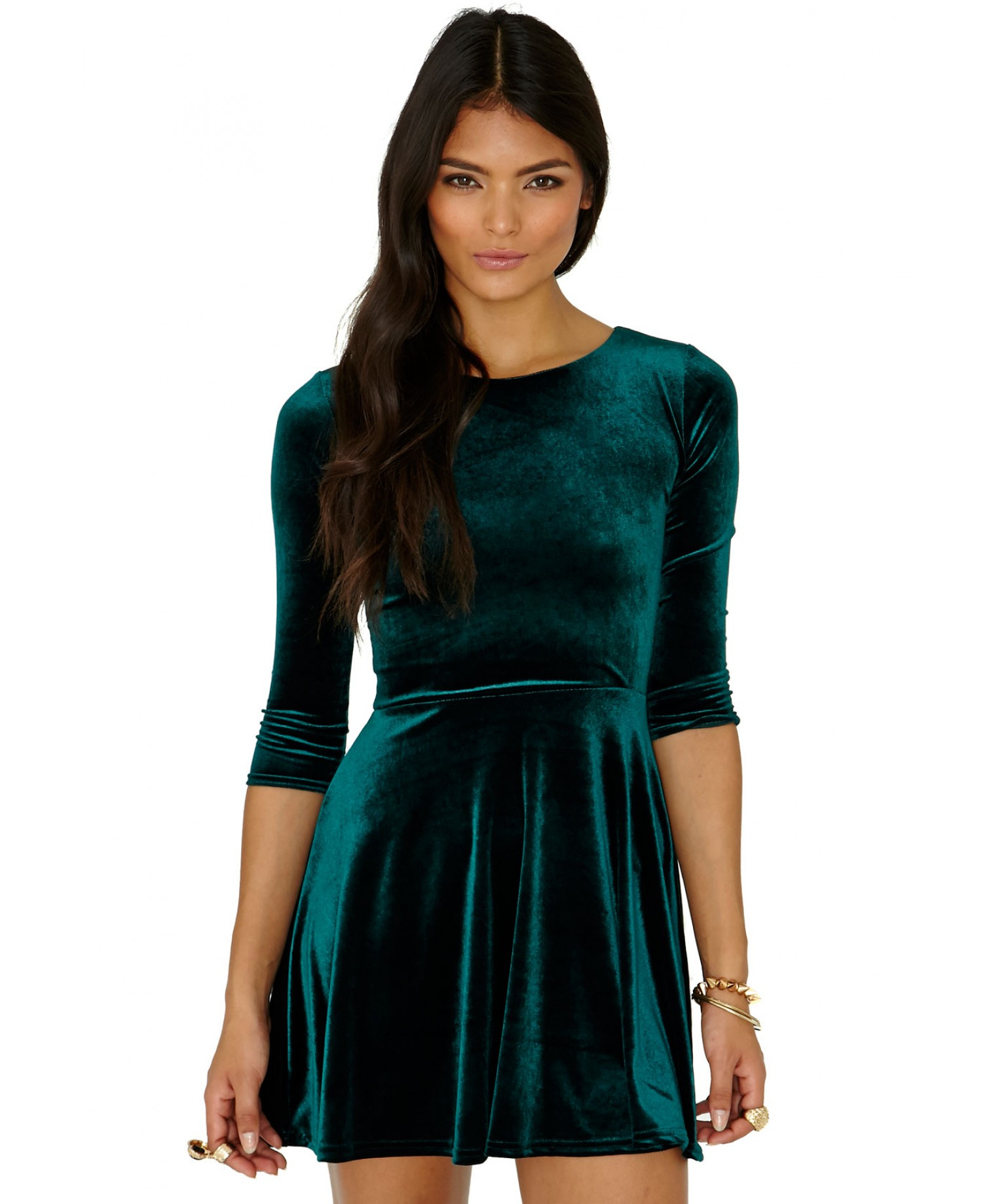 Green velvet skater dress Clearance