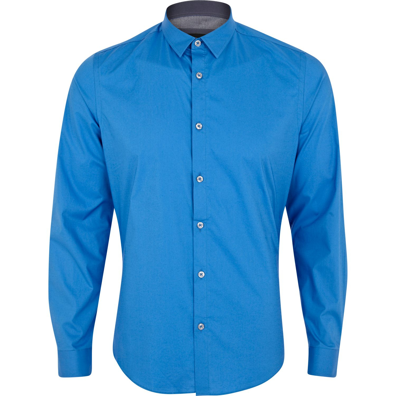 River island Bright Blue Stretch-cotton Long Sleeve Shirt in Blue for ...