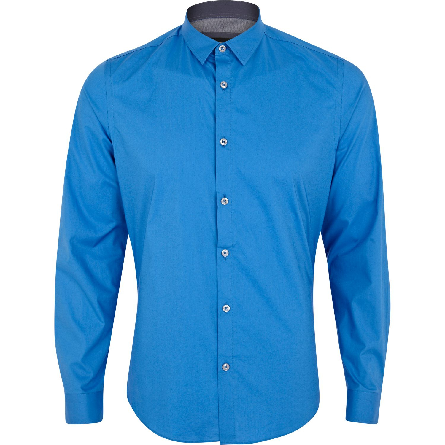 River Island Bright Blue Stretch cotton Long Sleeve Shirt River Island Bright Blue Stretch cotton Long Sleeve Shirt